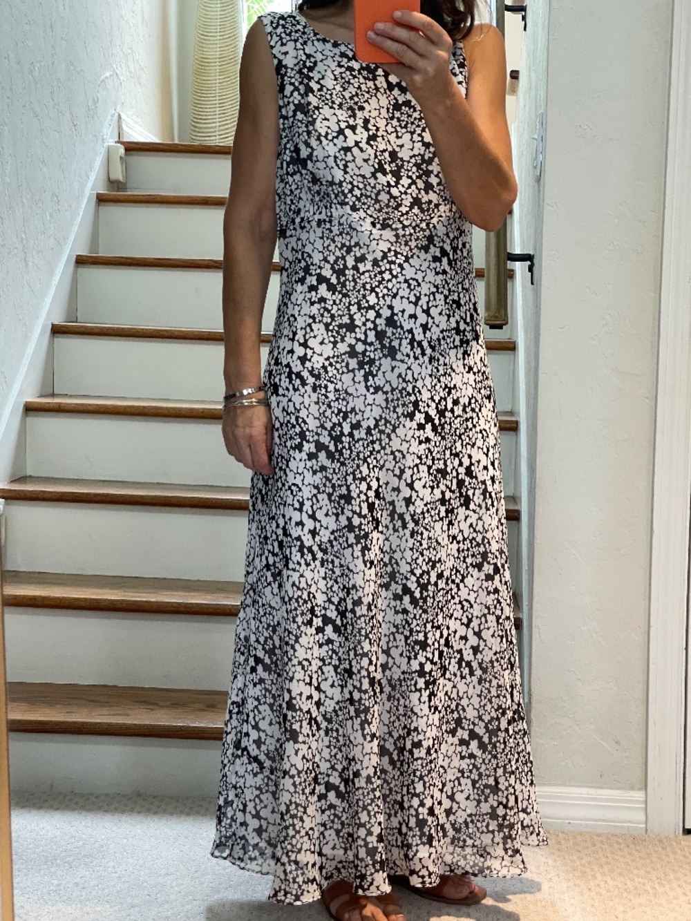 Talbots pure silk floral black and white summer dress women 8